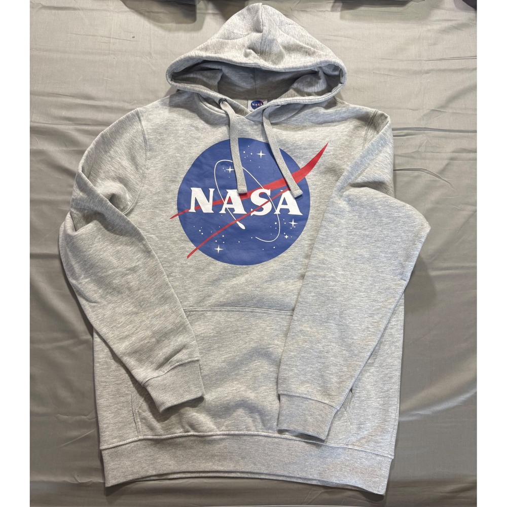 NASA Men Graphic Hoodie Heather Gray Meatball Logo Worm Logo Sweatshirt XL